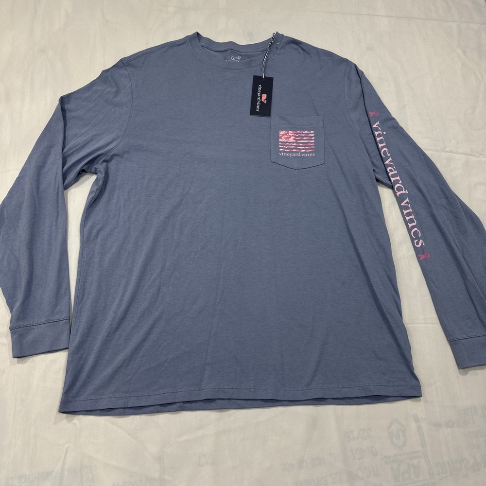 Vineyard Vines Mens XL Long Sleeve T-Shirt Summer Evening Pink Camo BCA Flag Tee